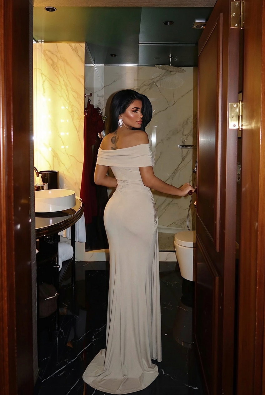 Bej Allayia Uzun Elbise ATE-3083