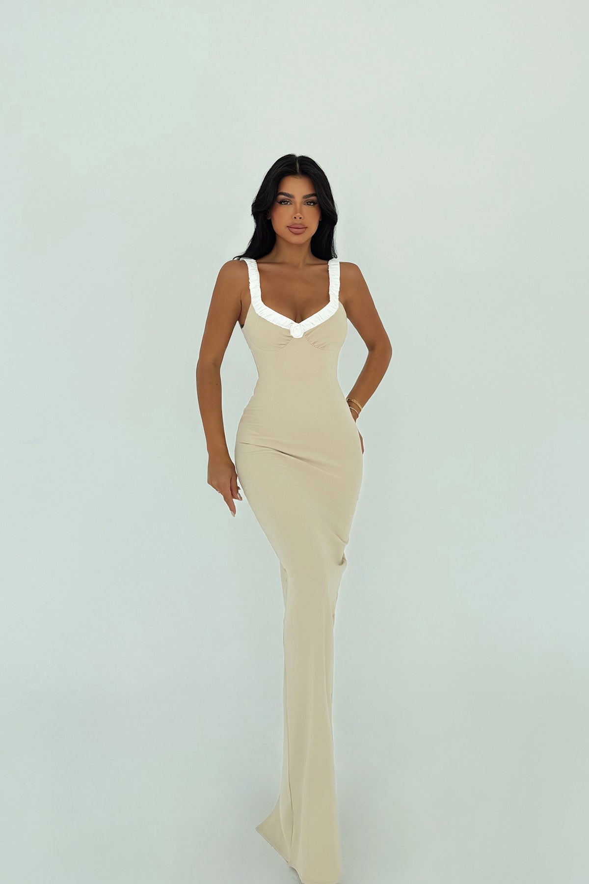 Bej Cordelia Uzun Elbise ATE-3024