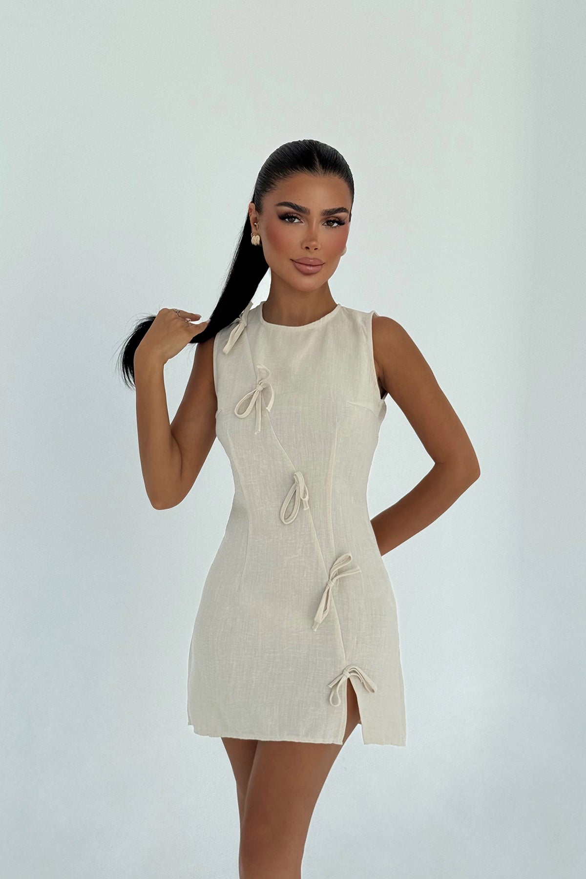 Bej Kathy Mini Fiyonklu Elbise ATE-3184