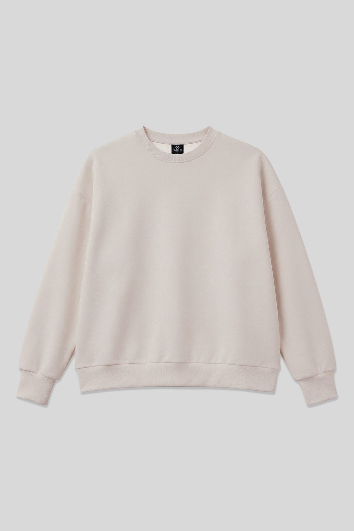 Bej Basic O Yaka Oversize Kadın Sweatshirt - 97053
