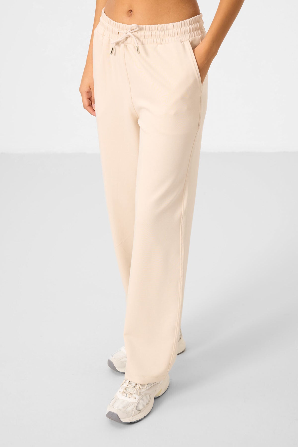 Bej Yumuşak Dokulu Kapüşonlu Oversize Kadın Eşofman Tunik Takım - 95348