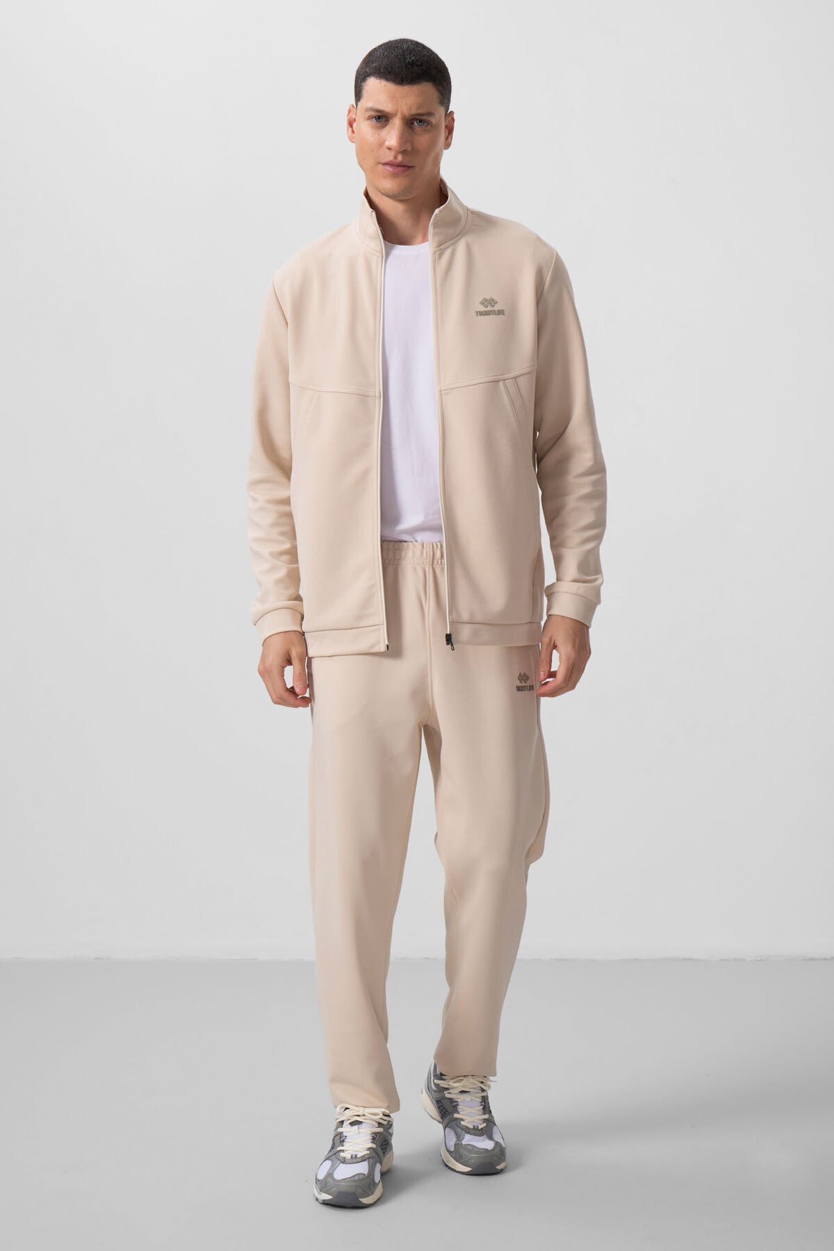 Bej Yüzeyi Dokulu Rahat Form Erkek Eşofman Takım - 85273