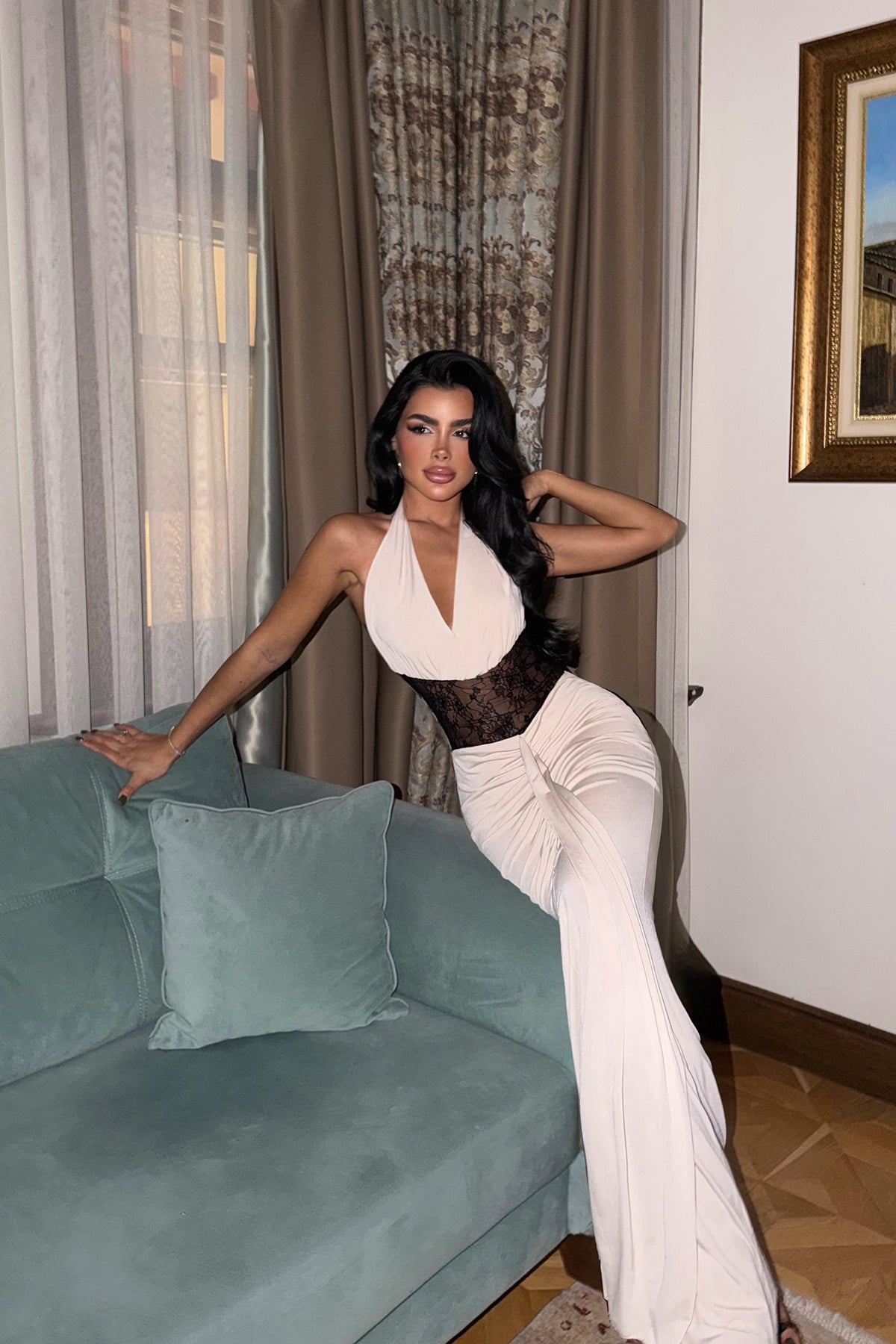 Bej Nutty Dantel Detaylı Elbise ATE-3838