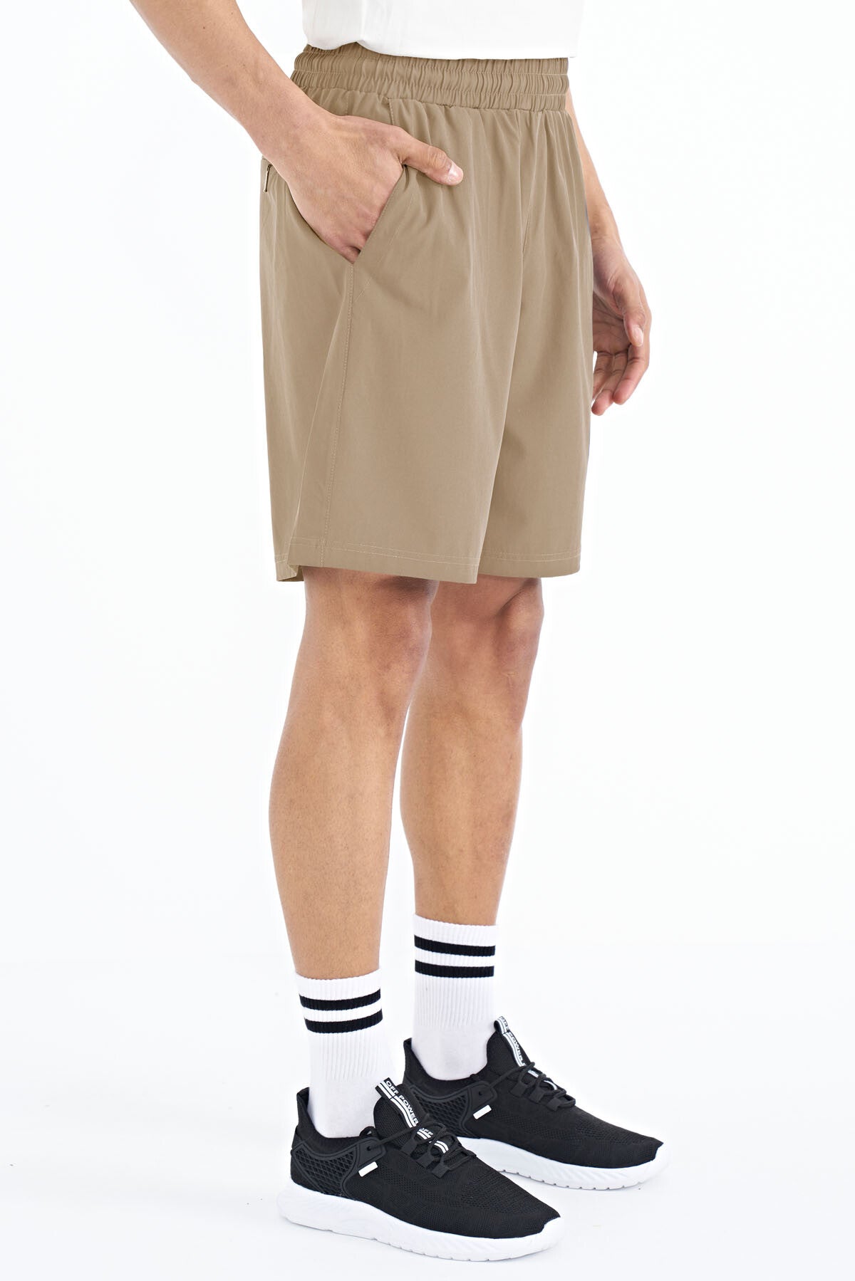 Bej Yan Cep Detaylı Lastikli Erkek Şort - 81238