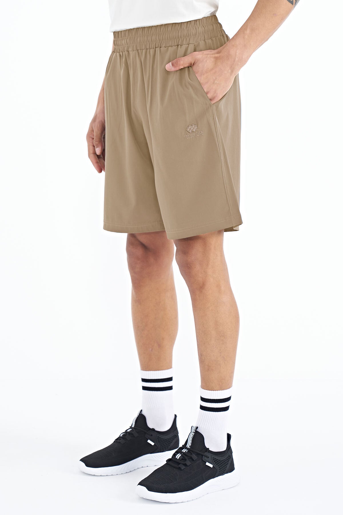 Bej Yan Cep Detaylı Lastikli Erkek Şort - 81238