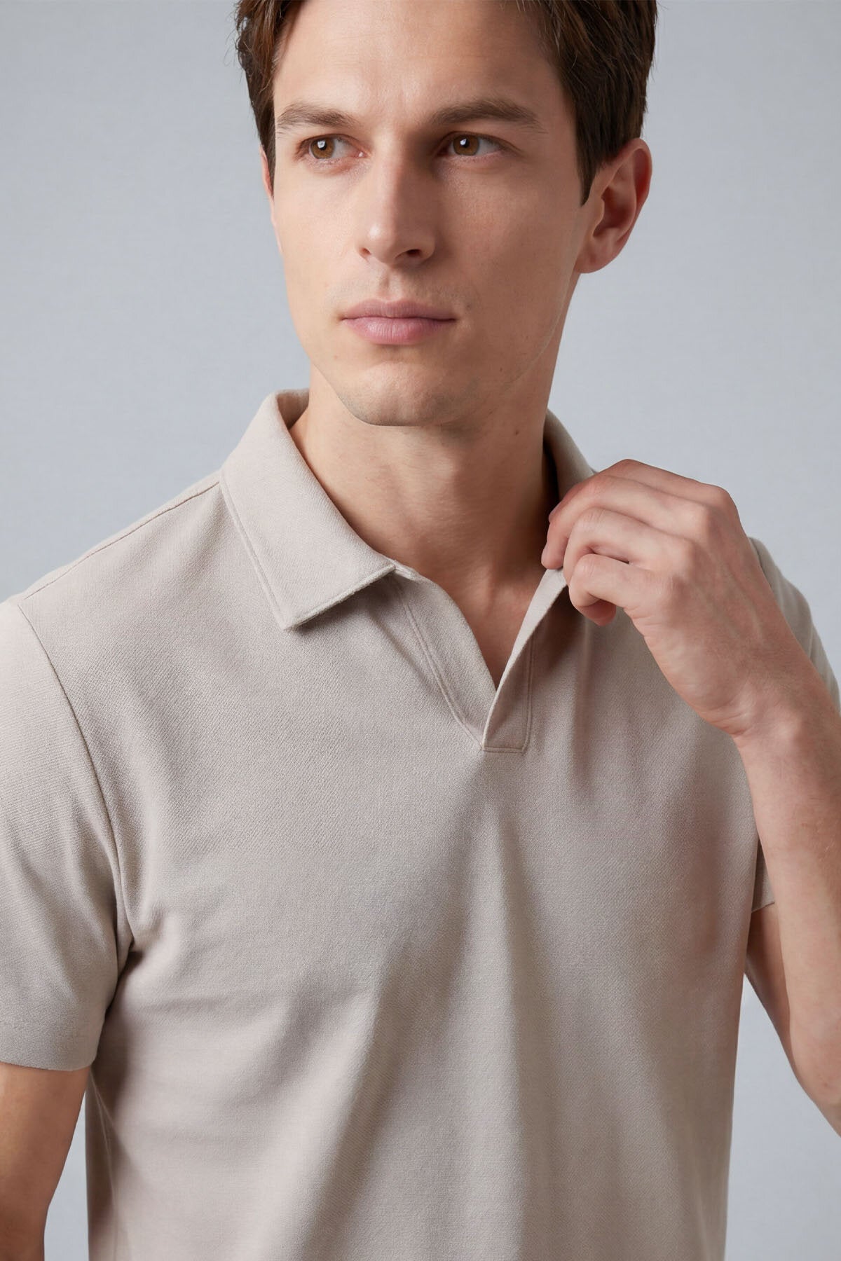 Bej Rahat Form Yumuşak Dokulu Polo Yaka Erkek T-Shirt - 88496