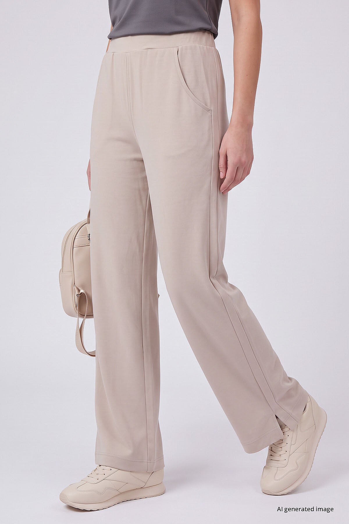 Bej Geniş Paça Pileli Kadın Pantolon - 94688