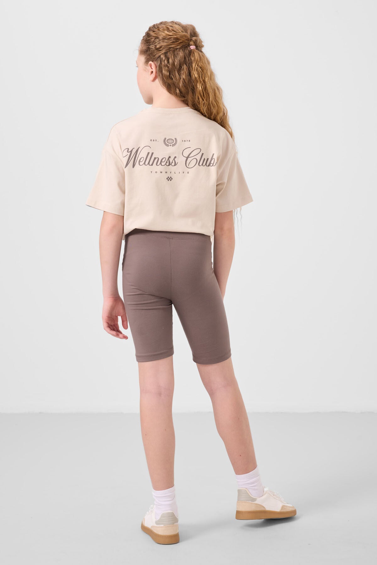 Bej-Kahverengi Pamuklu O Yaka Standart Fit Baskılı Kız Çocuk Tayt Takım - 75190