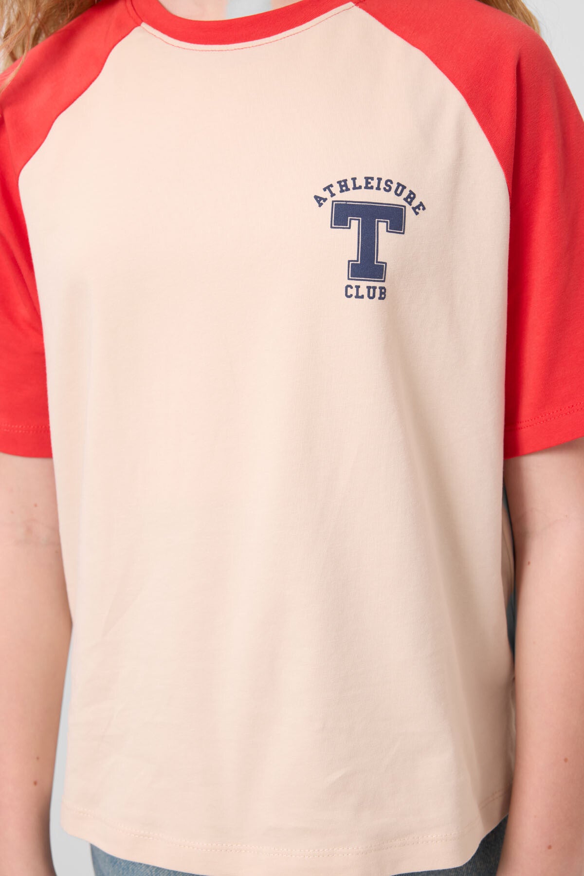 Bej O Yaka Pamuklu Baskılı Oversize Fit Kız Çocuk T-Shirt - 75179