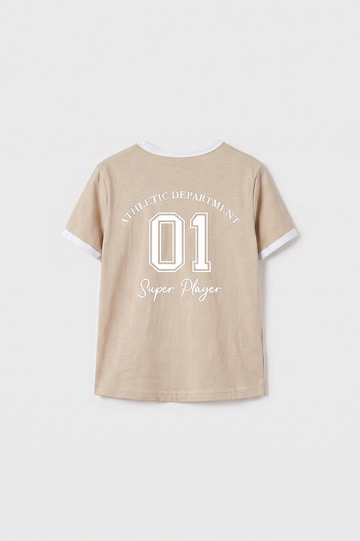 Bej Omuz Biye Detaylı Baskılı Kız Çocuk T-Shirt - 75181