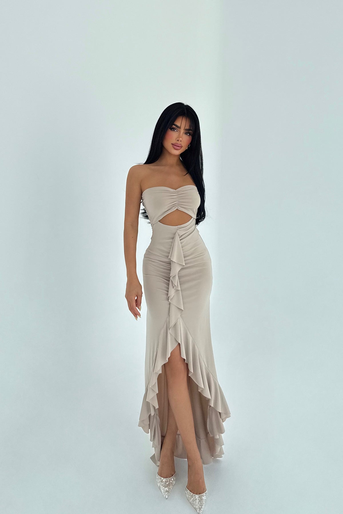 Bej Lilas Elbise ATE-2933