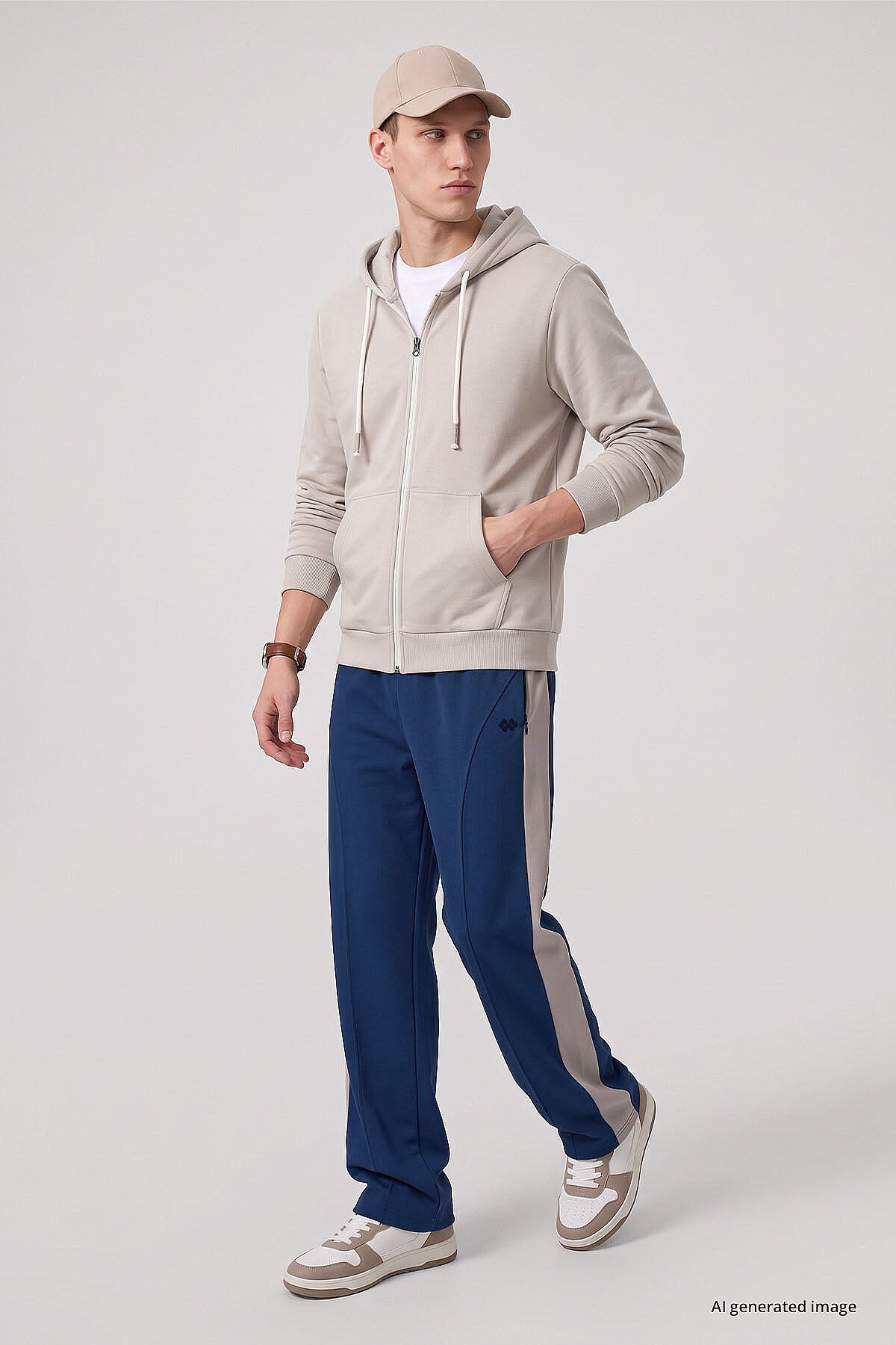 Bej Standart Kalıp Basic Fermuarlı Erkek Sweatshirt - 88514