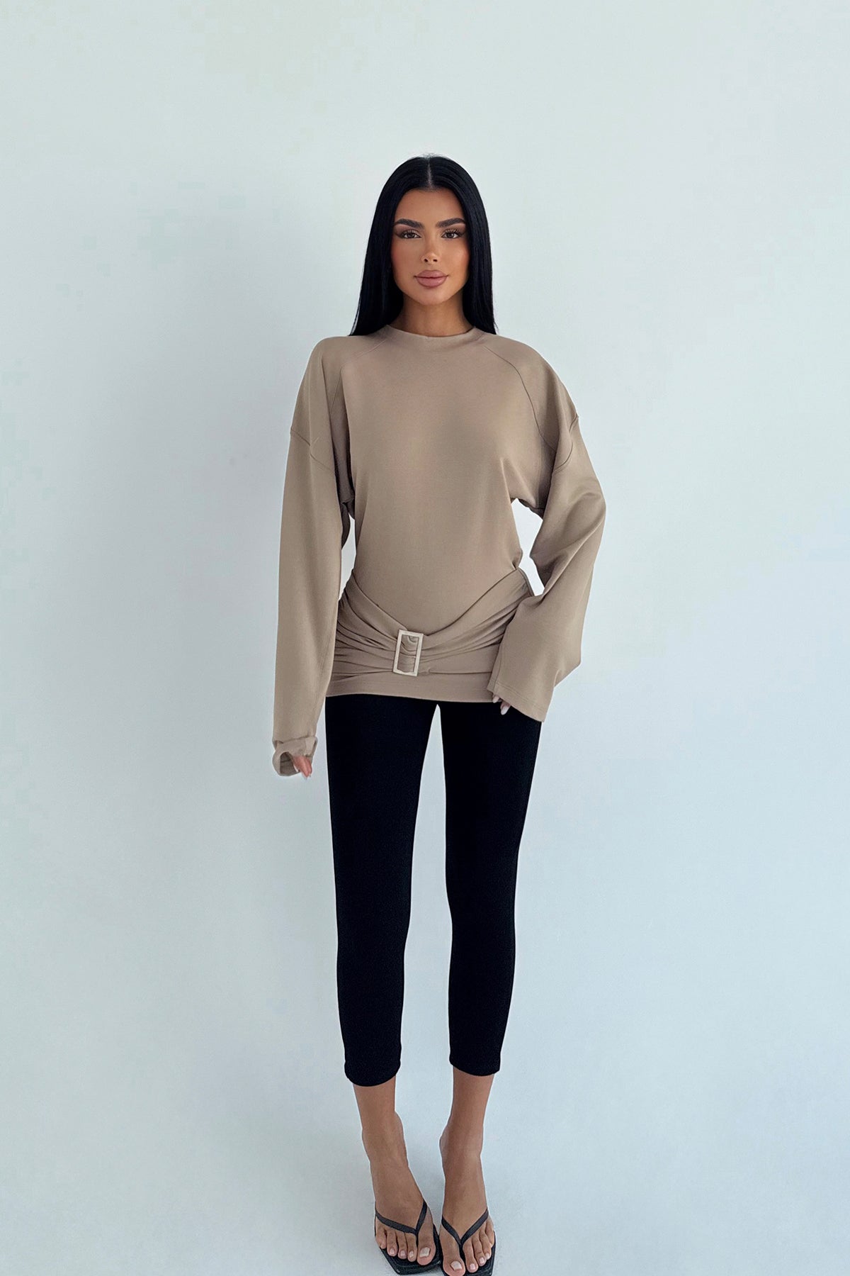 Bej Pia Uzun Kollu Bluz ATE-2284