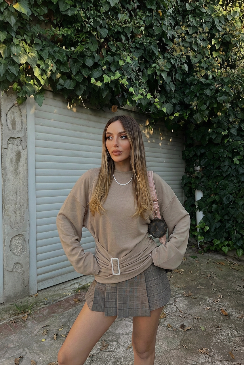 Bej Pia Uzun Kollu Bluz ATE-2284