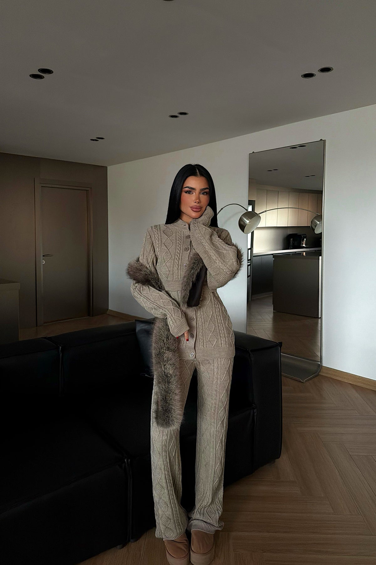 Bej Mangan triko takım ATE-4407