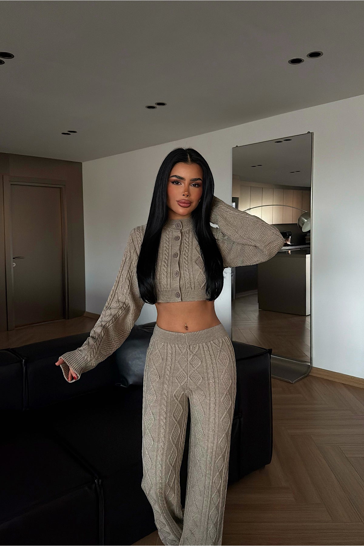 Bej Mangan triko takım ATE-4407