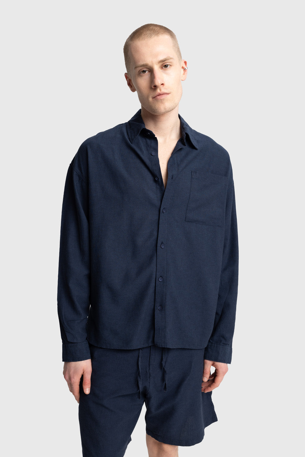 BELİ İPLİ KETEN ŞORT - LACİVERT XL