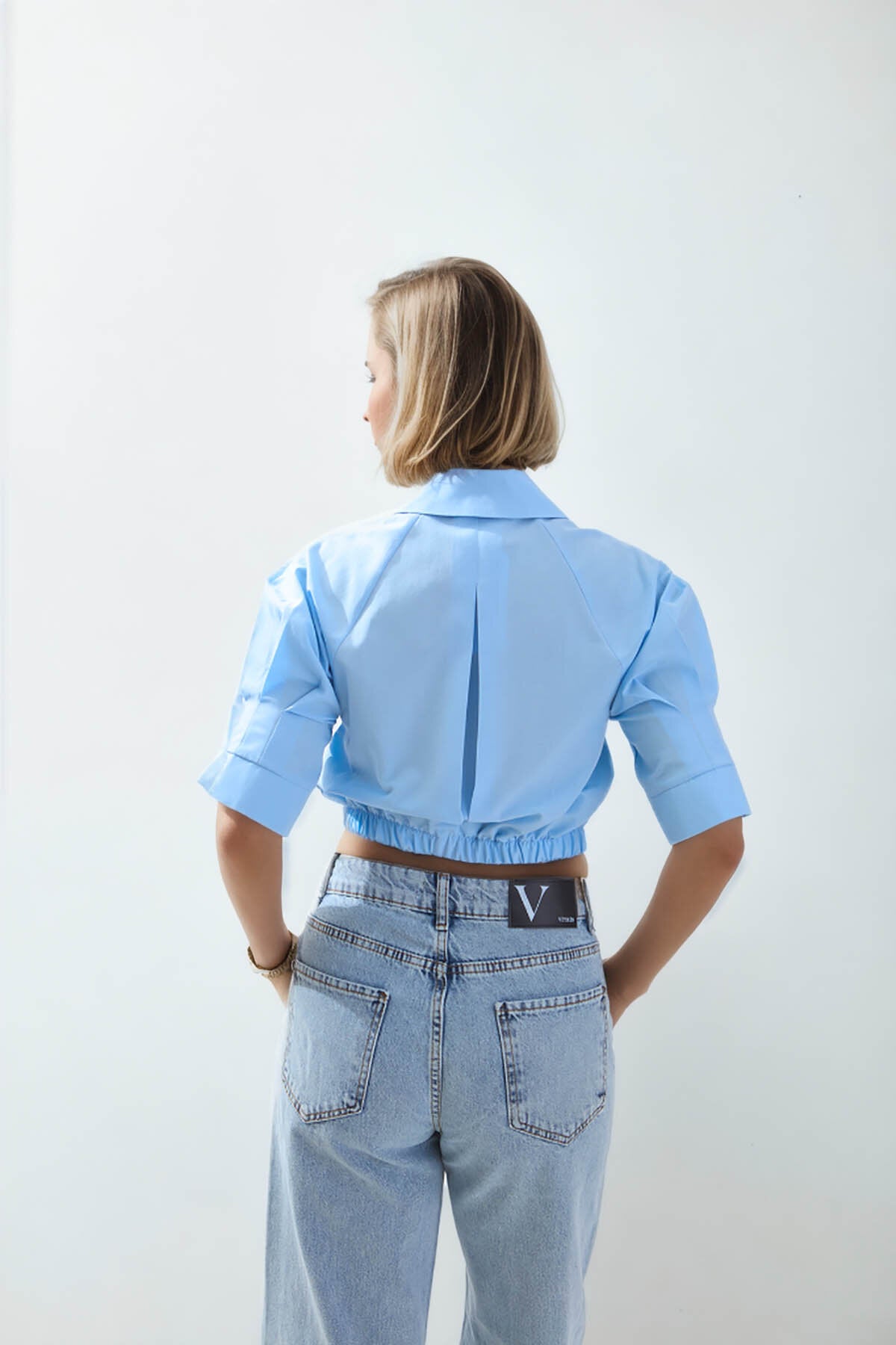Beli Lastikli Crop Gömlek