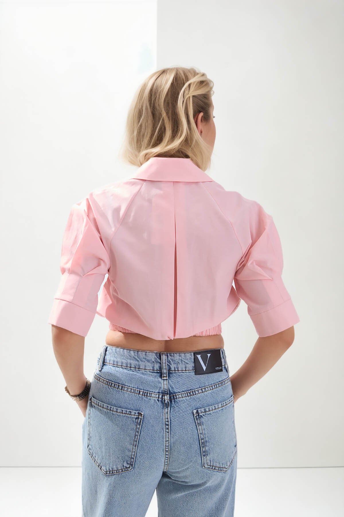 Beli Lastikli Crop Gömlek