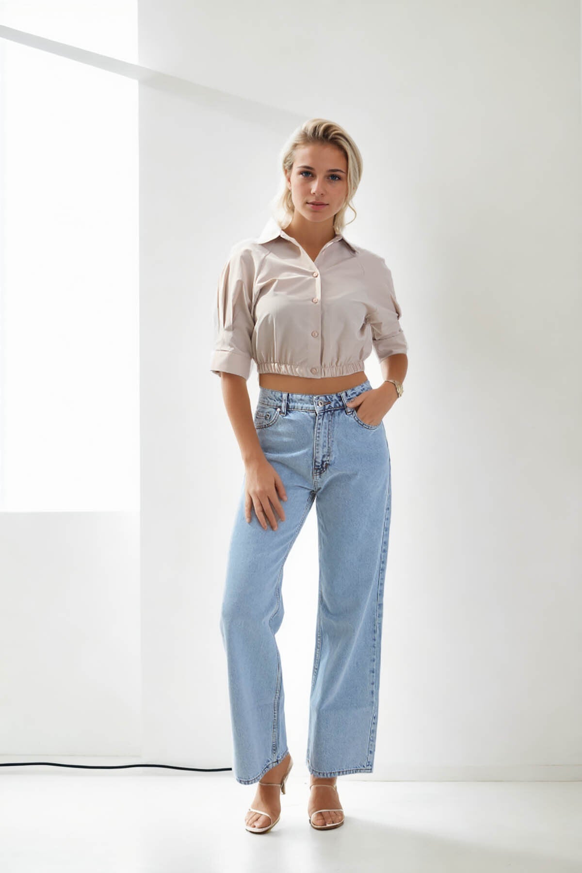 Beli Lastikli Crop Gömlek