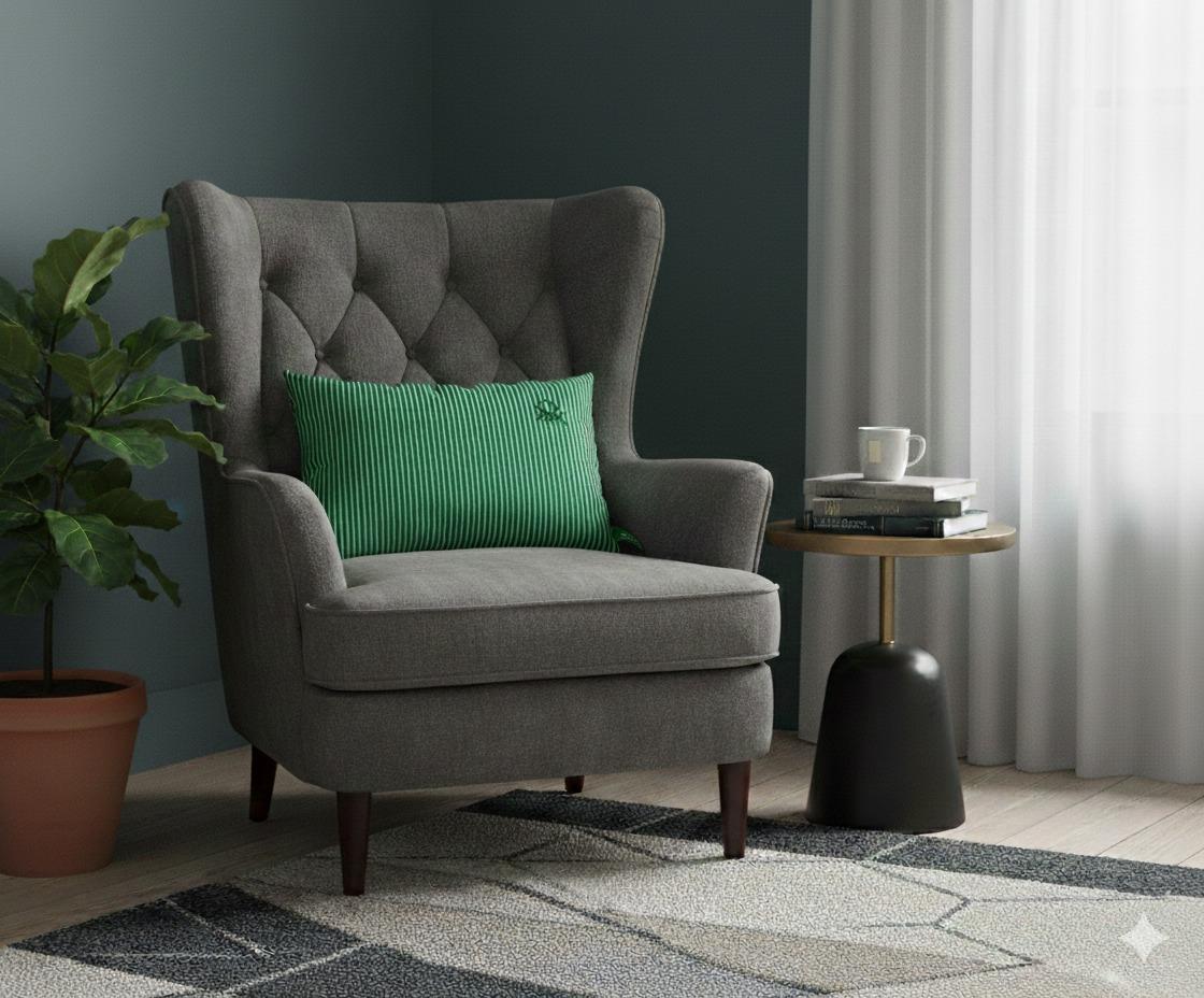 Benetton 100% Pamuk 35*50 Cm Çizgili Kırlent Dolu Yeşil Çizgili