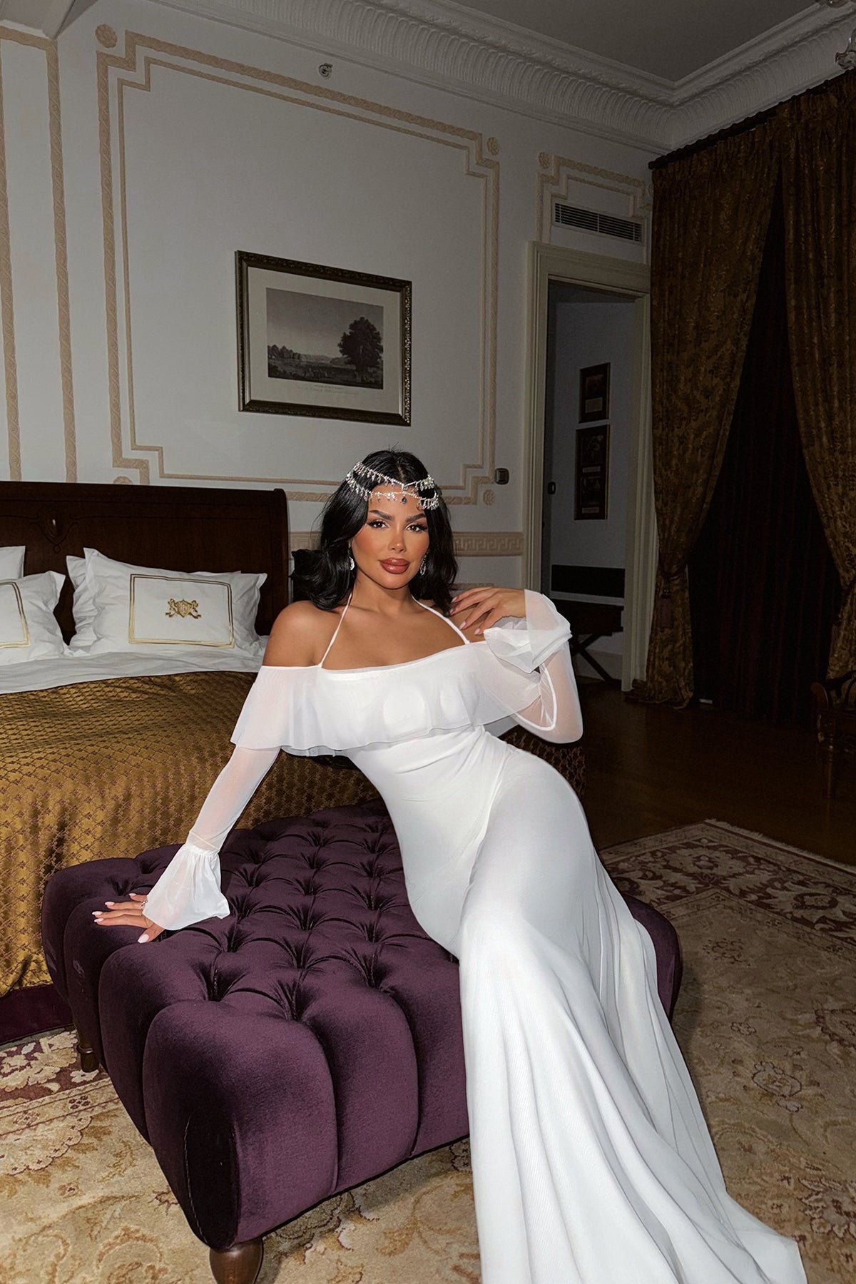 Beyaz Raelle Uzun Tül Elbise ATE-1379