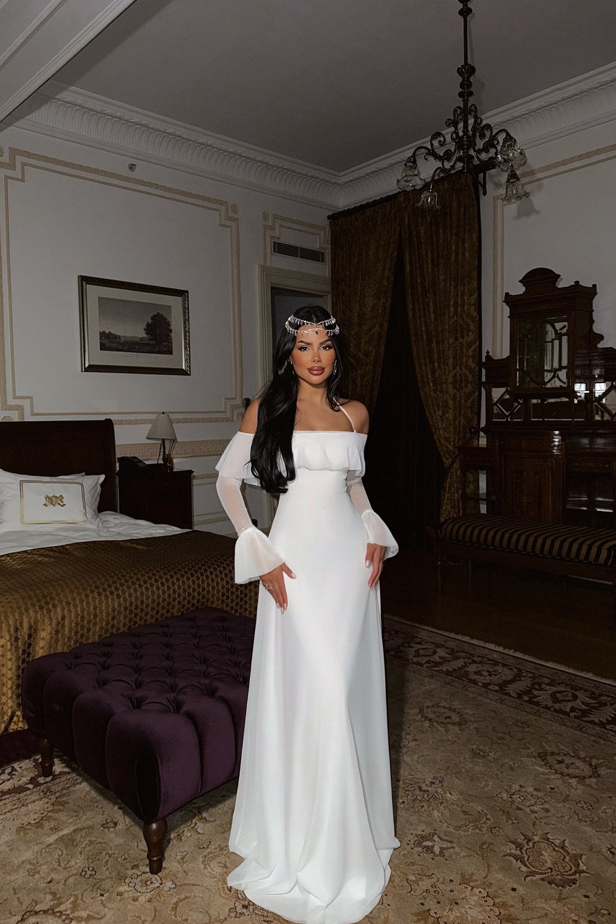 Beyaz Raelle Uzun Tül Elbise ATE-1379