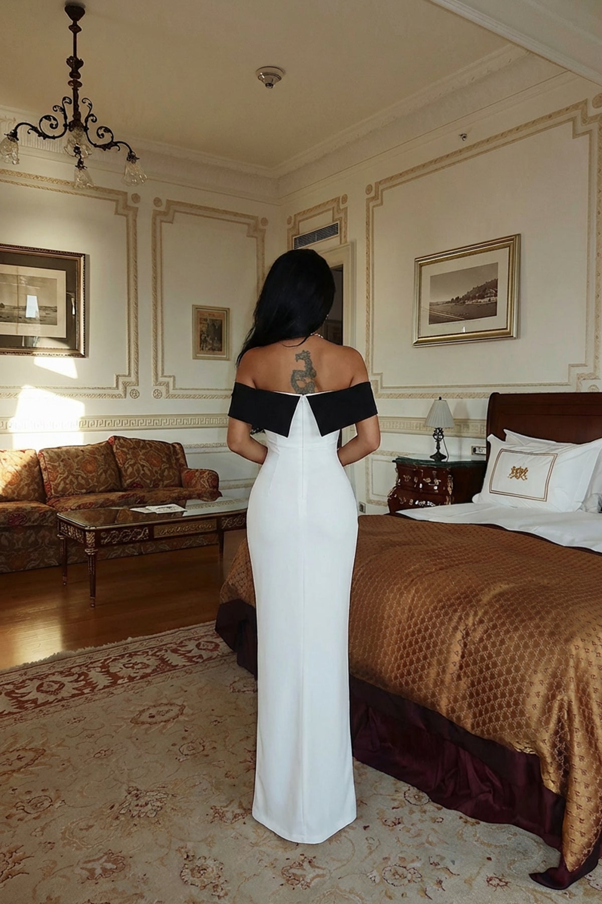 Beyaz Raina Çift Renk Elbise ATE-2695