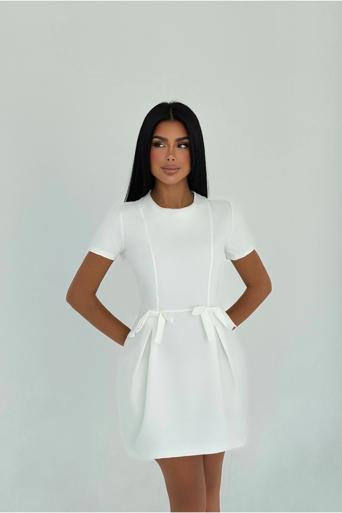 Beyaz Basic Mini Elbise ATE-3145