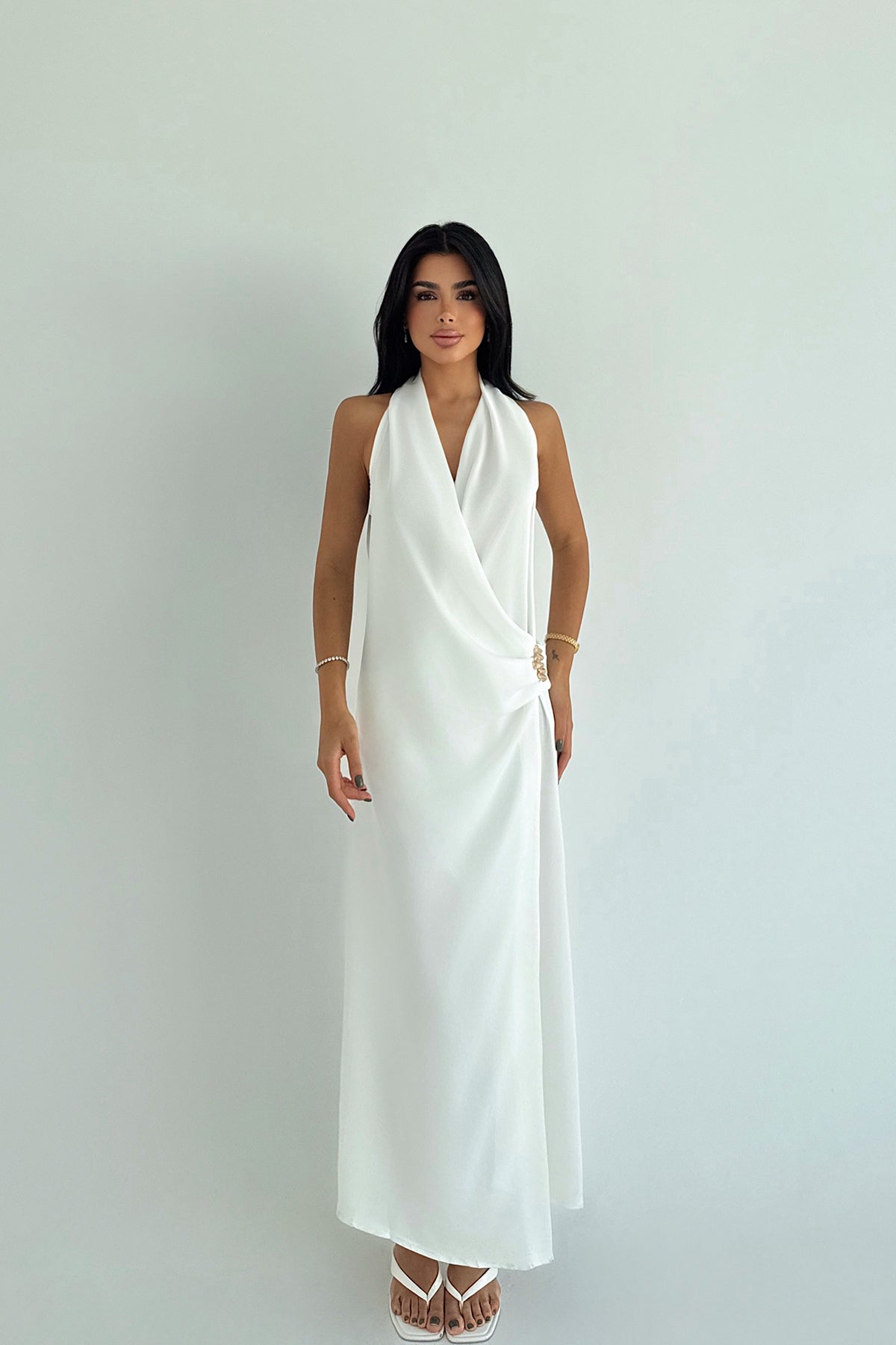 Beyaz Constas Aksesuar Detaylı Elbise ATE-3551