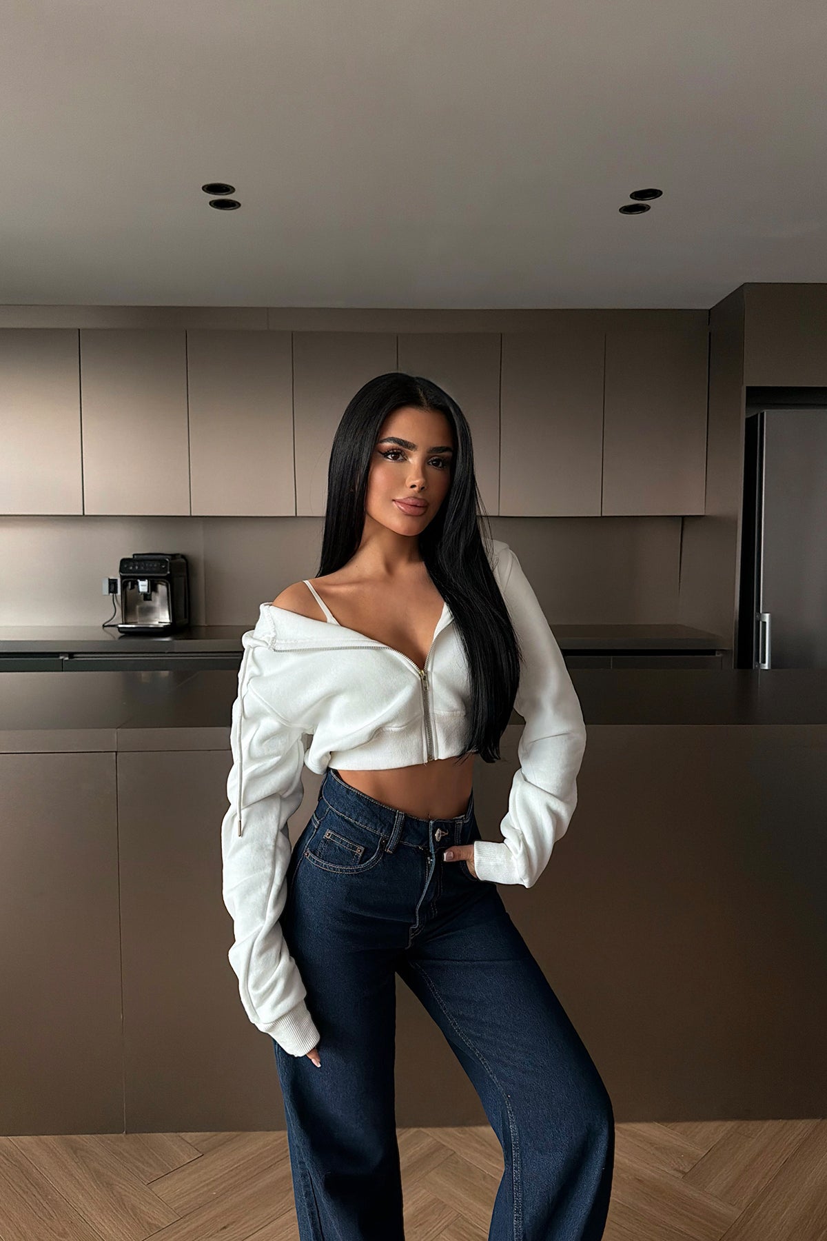 Beyaz Caiden Crop Hırka ATE-4856