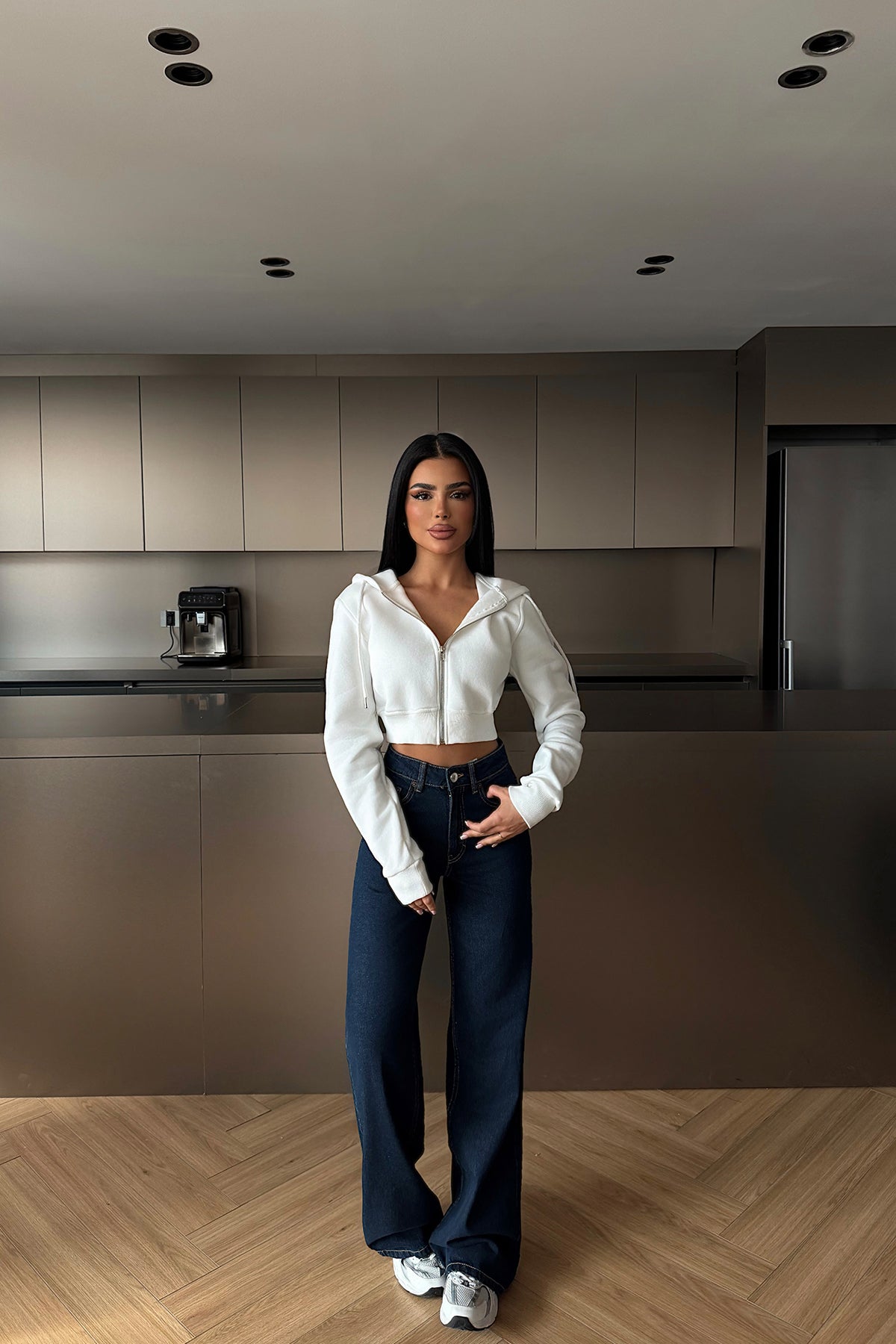 Beyaz Caiden Crop Hırka ATE-4856