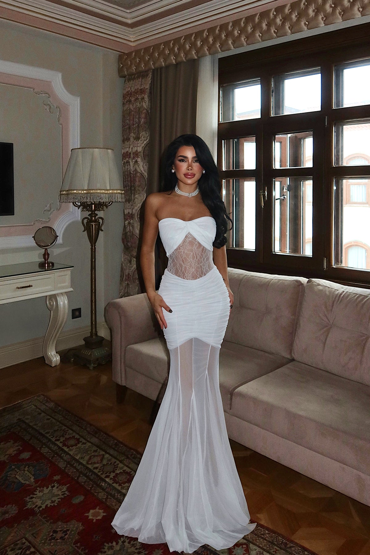 Beyaz Priscilla Dantel Detaylı Elbise ATE-3595