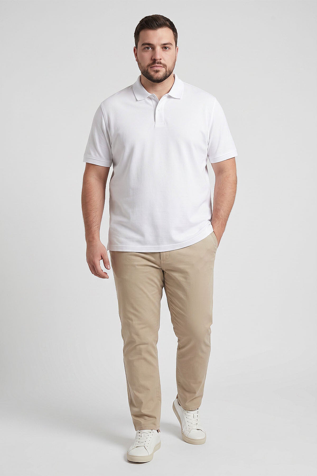 Beyaz Polo Yaka Büyük Beden Battal Erkek T-Shirt - 88511