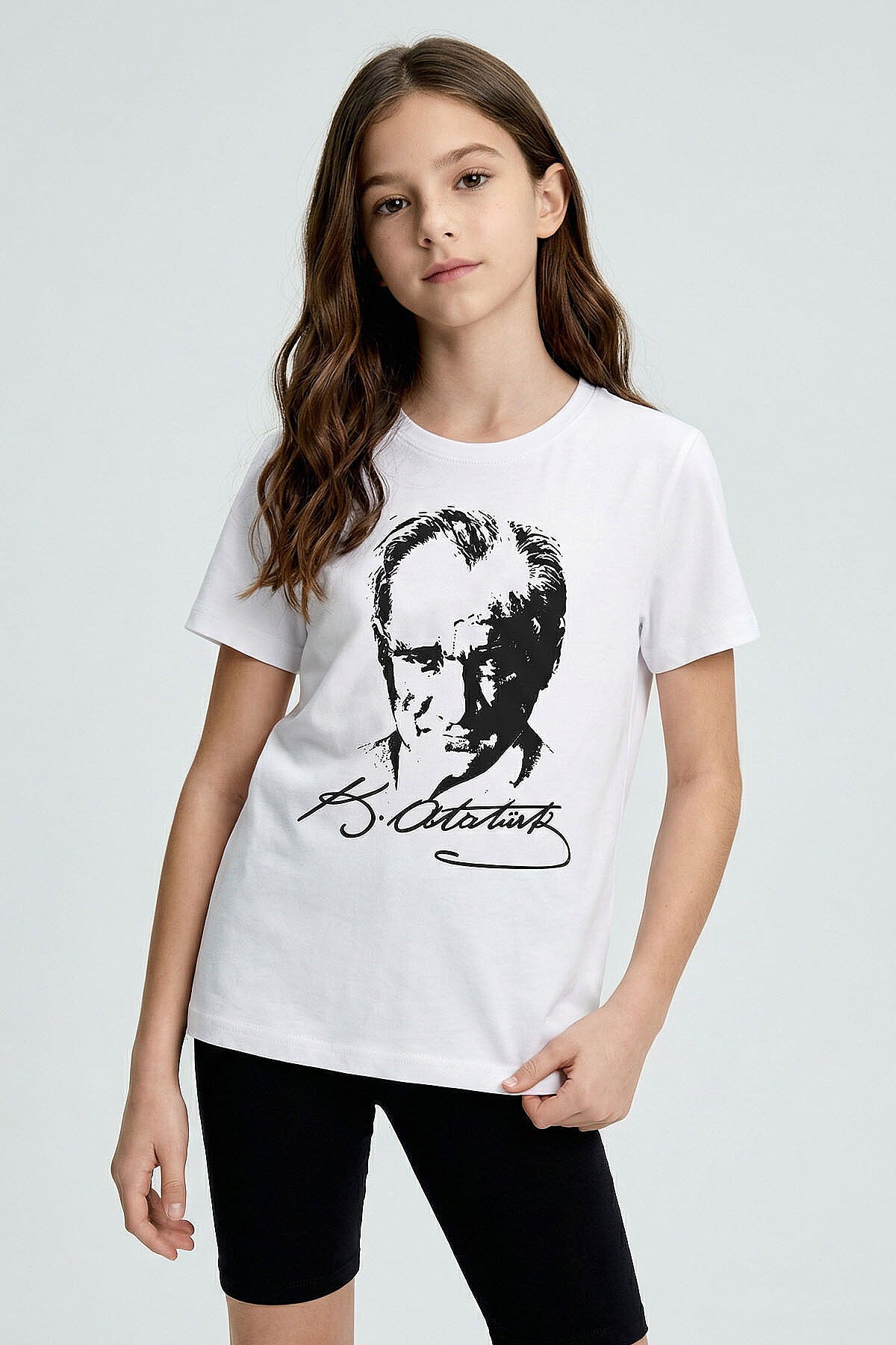 Beyaz Atatürk Baskılı Unisex Çocuk T-Shirt - 11332
