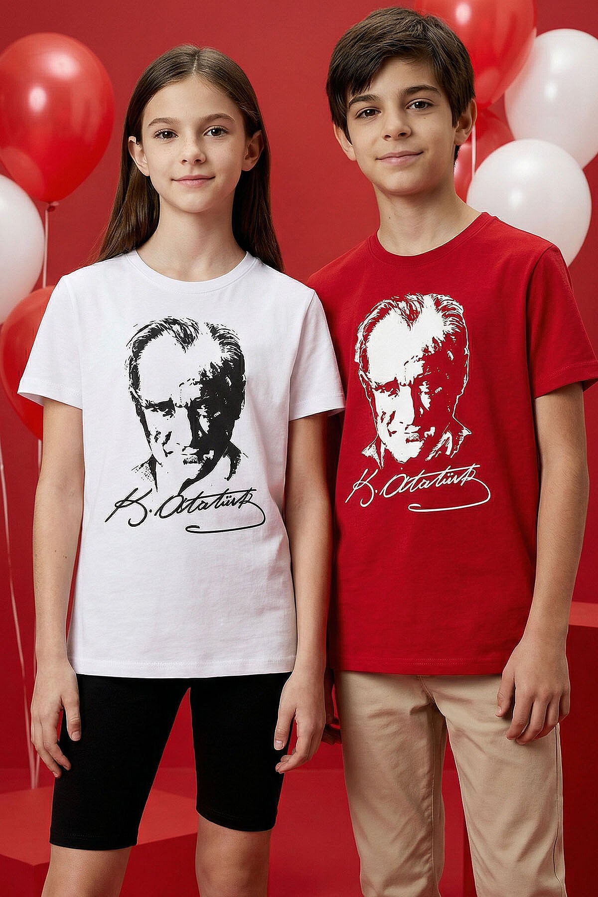 Beyaz Atatürk Baskılı Unisex Çocuk T-Shirt - 11332
