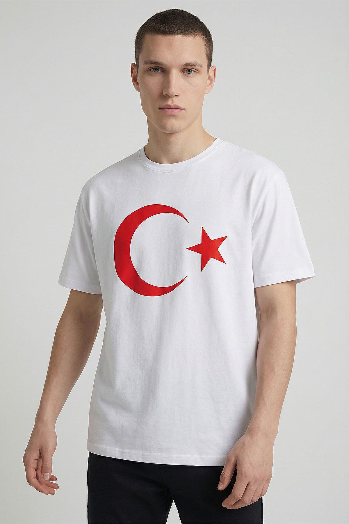 Beyaz Ay Yıldız Baskılı Unisex T-Shirt - 88509