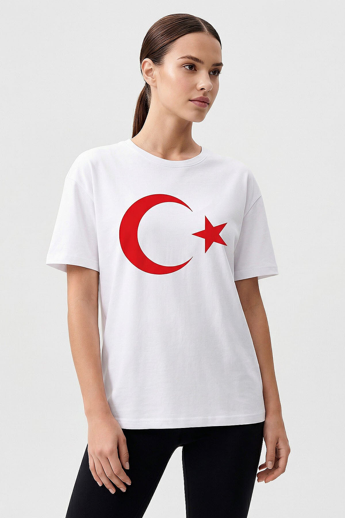 Beyaz Ay Yıldız Baskılı Unisex T-Shirt - 88509