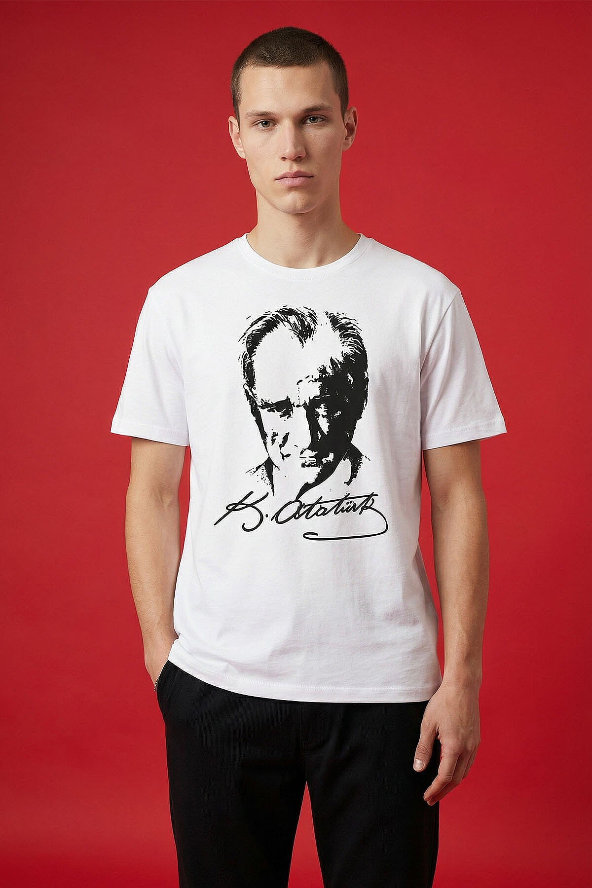 Beyaz Ay Yıldız Baskılı Unisex T-Shirt - 88510