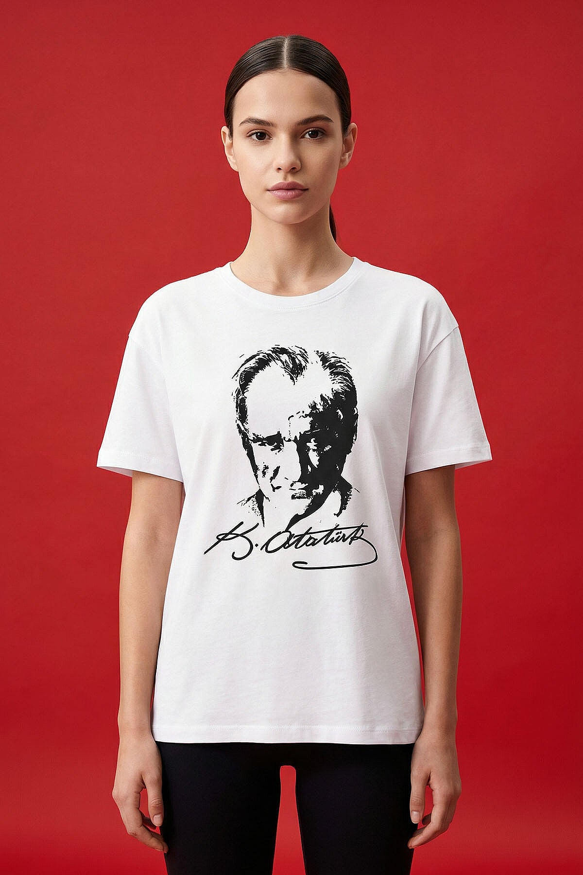 Beyaz Ay Yıldız Baskılı Unisex T-Shirt - 88510