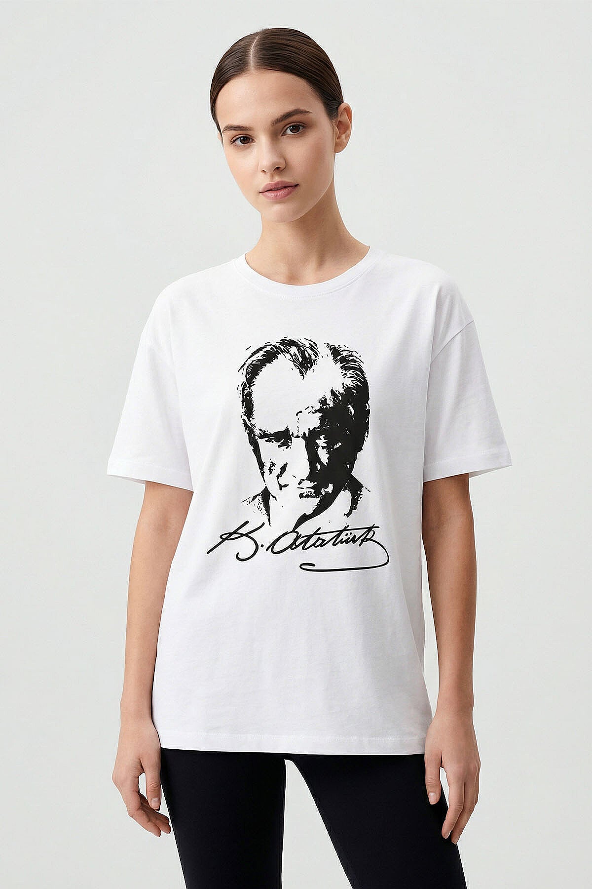Beyaz Ay Yıldız Baskılı Unisex T-Shirt - 88510