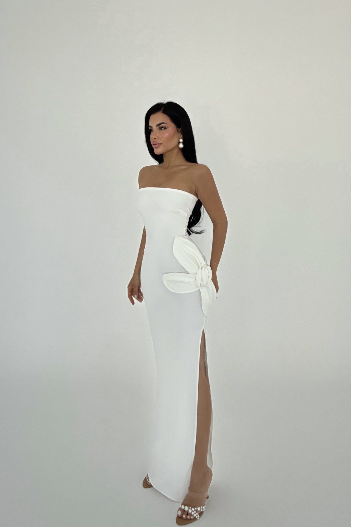 Beyaz Daysi Straplez Elbise ATE-2603