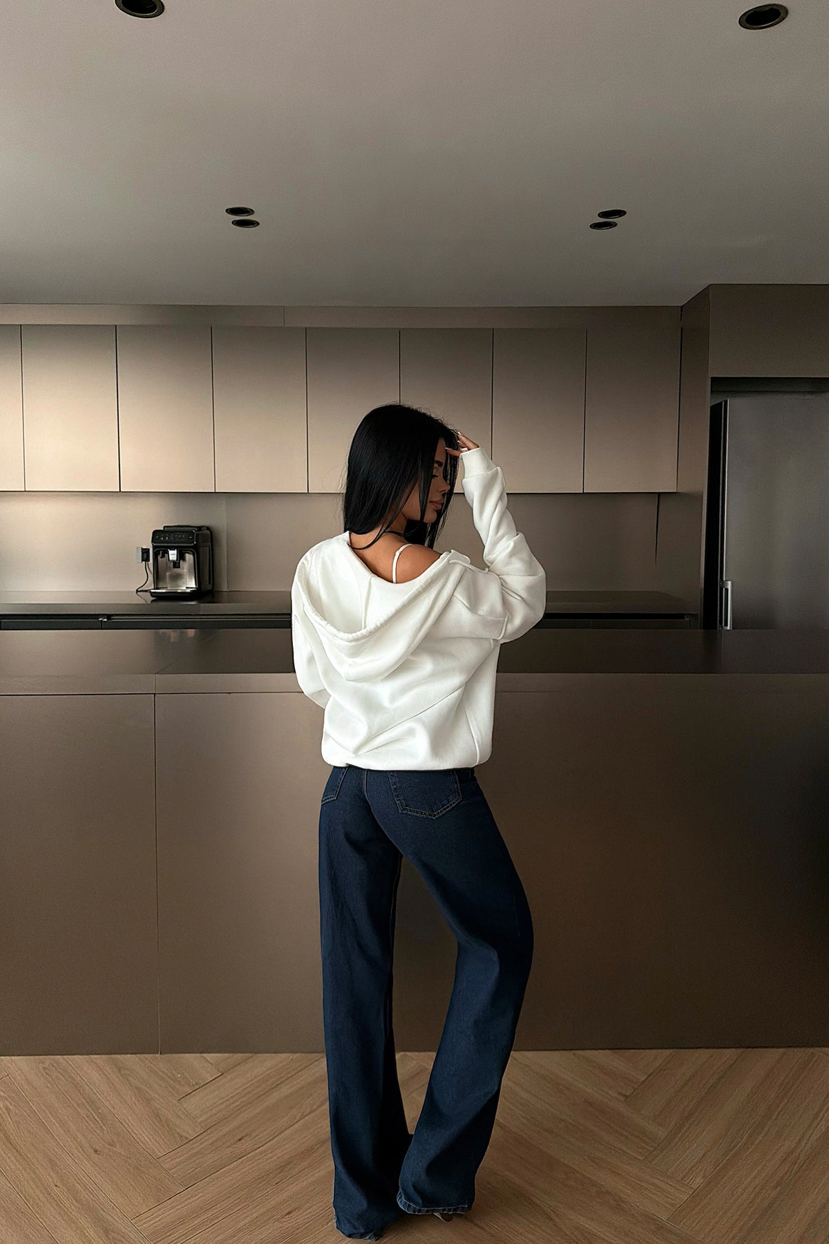 Beyaz Medias Kapüşonlu Hırka ATE-4868