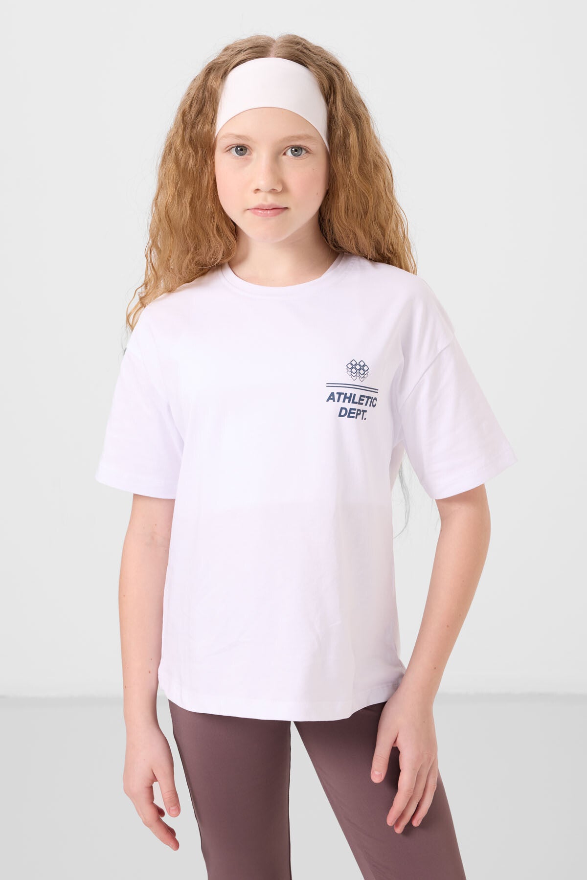 Beyaz Pamuklu O Yaka Oversize Fit Baskılı Kız Çocuk T-Shirt - 75178