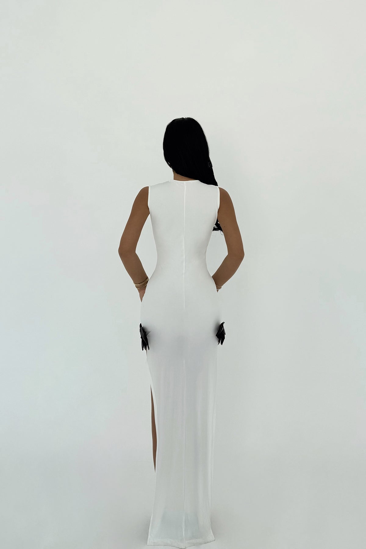 Beyaz Gloria Fiyonk Detay Elbise ATE-1013