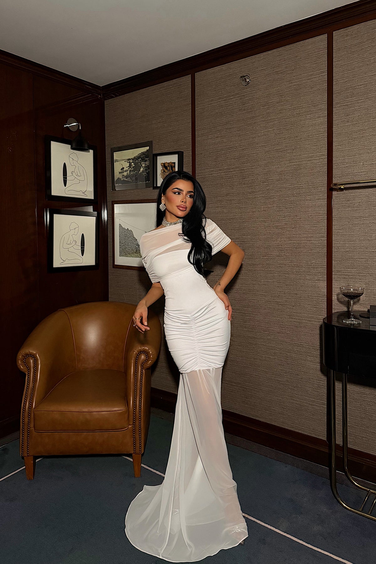 Beyaz Shannon Uzun Elbise ATE-4129 XS