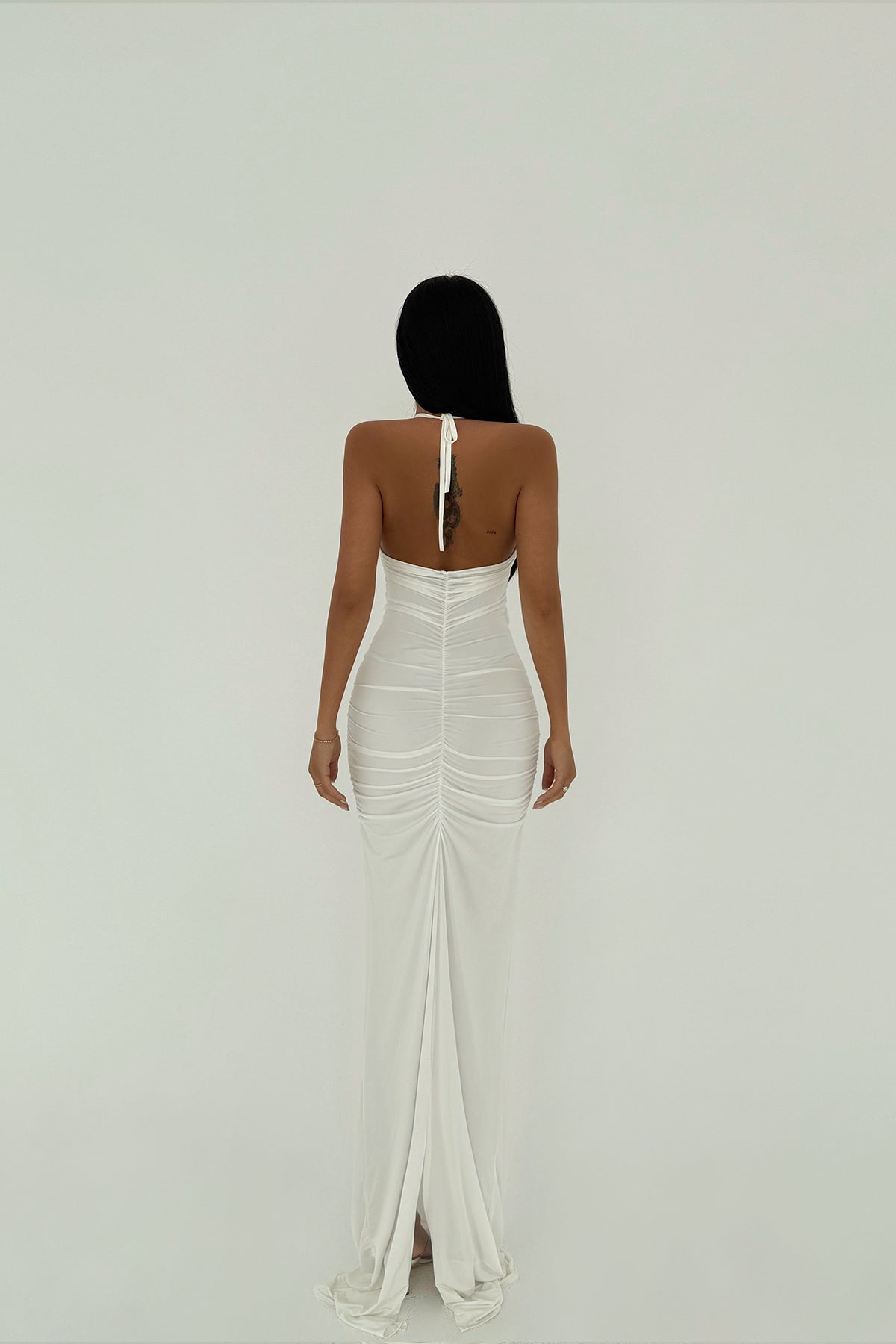 Beyaz Kalika Gül Detay Elbise ATE-1520