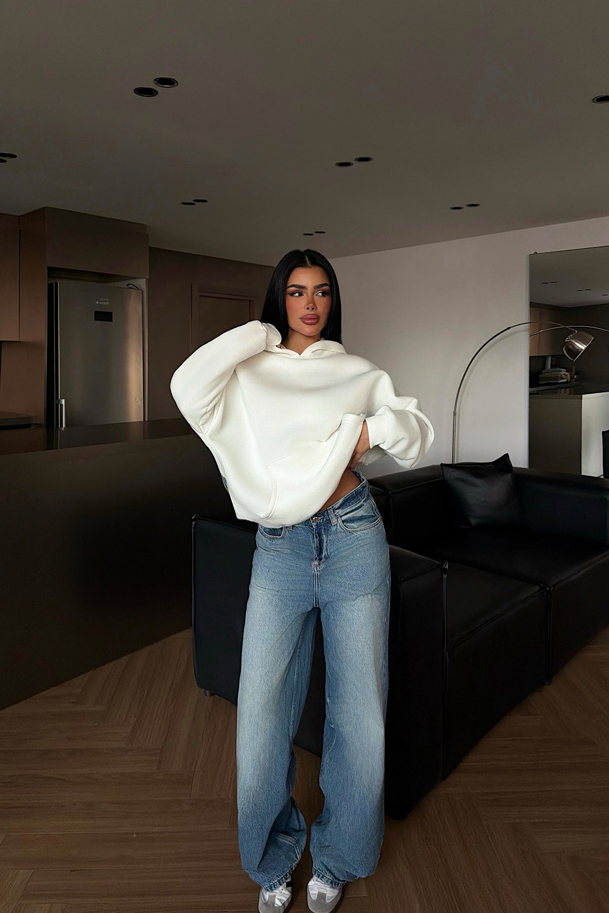 Beyaz Lowell taşlı sweatshirt ATE-4516