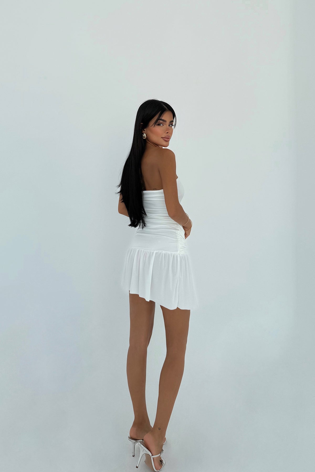 Beyaz Jody Mini Taş Aksesuarlı Elbise ATE-3133