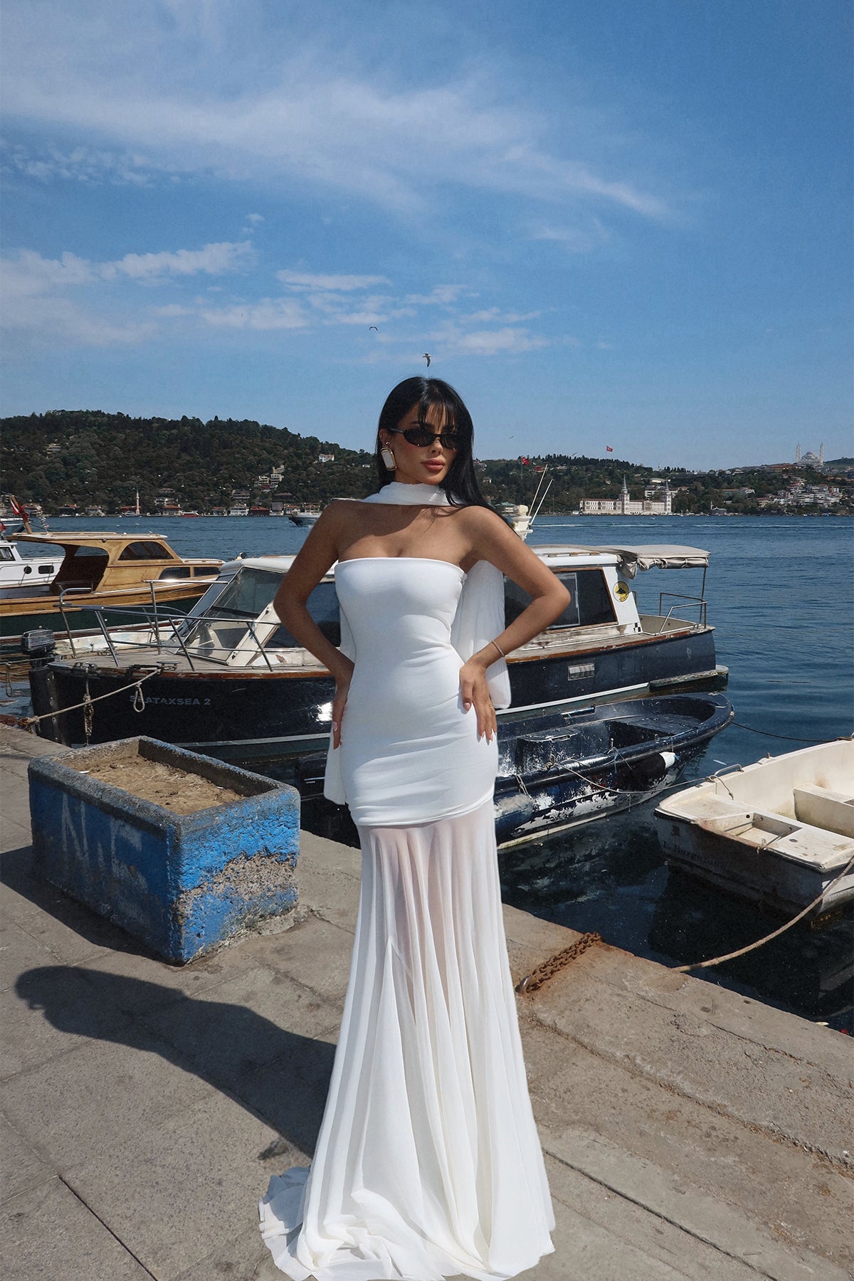 Beyaz Tül Uzun Elbise ATE-2618